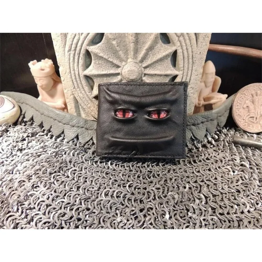 Men's 3D Black Magical Horror Demon Eyes Genuine Leather Handmade Custom Wallet